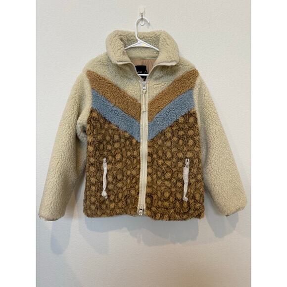 NWT Coach Signature Sherpa Jacket Small Cream, Brown, Blue